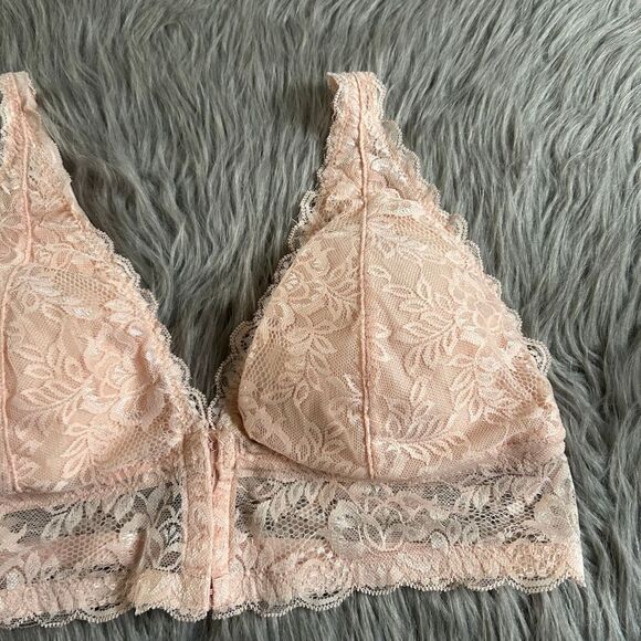 Pure Beauty By Rene Rofe Bralette Womens Size XL Pink Floral Lace Wirefree Bra - Picture 3 of 7
